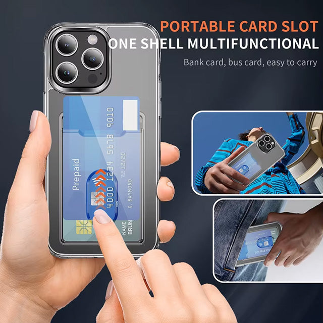 PC TPU Clear Card Holder Case for iPhone 15 Pro Max
