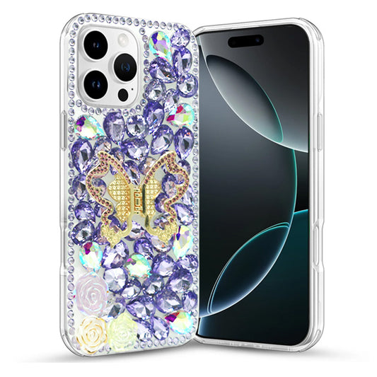 Golden Butterfly Stand Diamond Case for iPhone 16 Pro