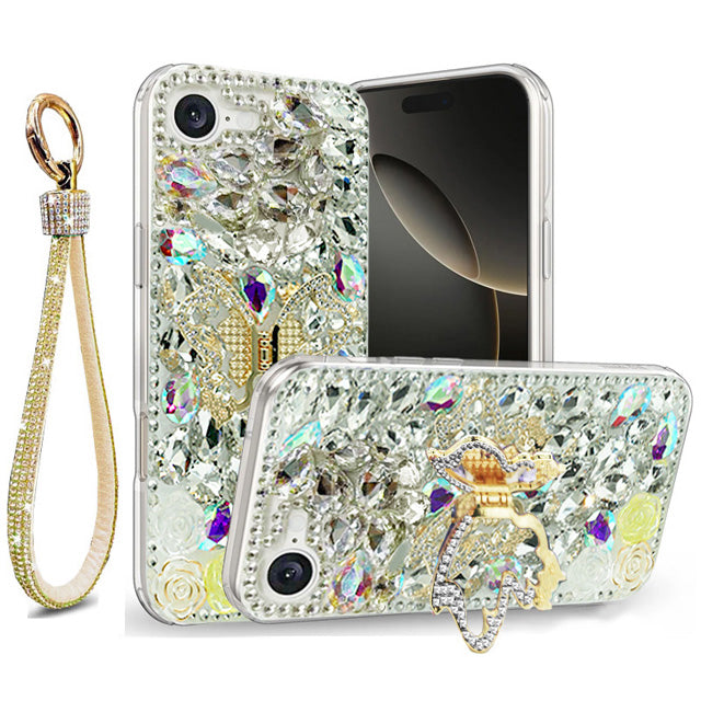 Golden Butterfly Stand Diamond Case for iPhone 16e