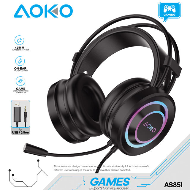 Wired Adjustable Over the Ear Gaming Headphones