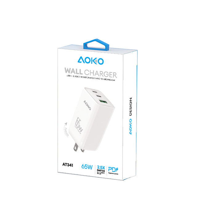65W 2USB-C and 1USB-A Wall Charger Adapter