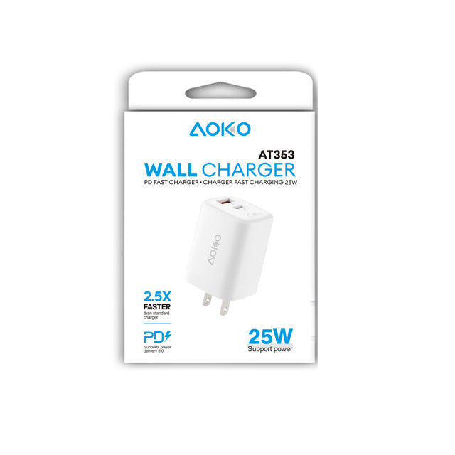 25W USB A + USB C PD Wall Charger Adapter