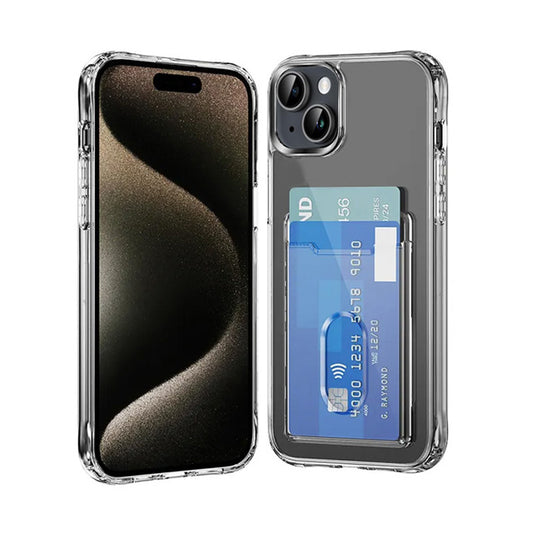 PC TPU Clear Card Holder Case for iPhone 15
