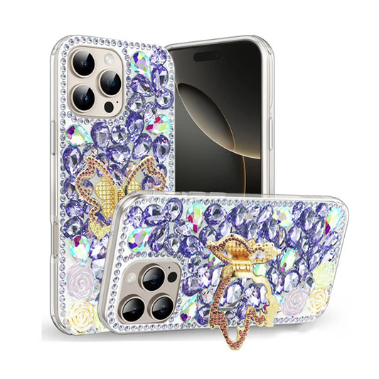 Golden Butterfly Stand Diamond Case for iPhone 16 Pro