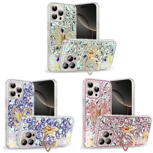 Golden Butterfly Stand Diamond Case for iPhone 16 Pro Max