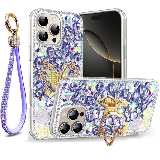 Golden Butterfly Stand Diamond Case for iPhone 14 Pro Max