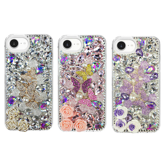 Triple Butterfly Flower Rhinestone Case for iPhone 17e
