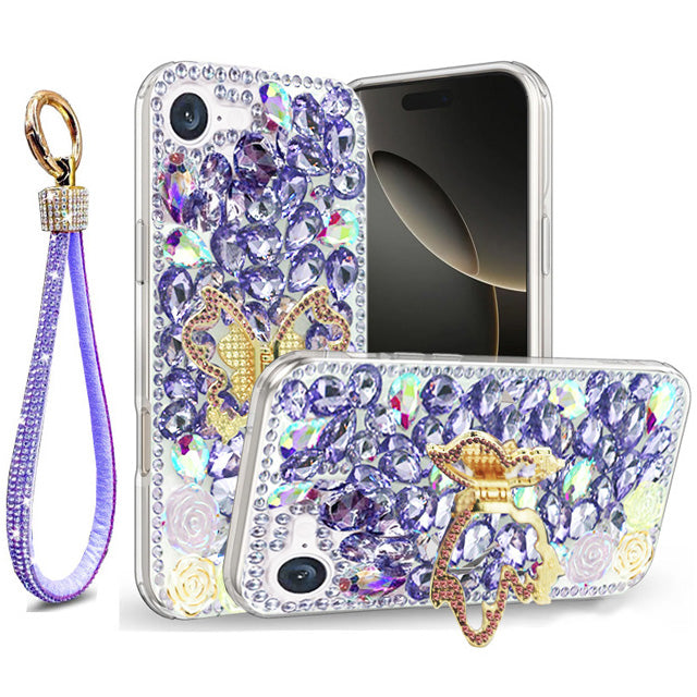 Golden Butterfly Stand Diamond Case for iPhone 16e