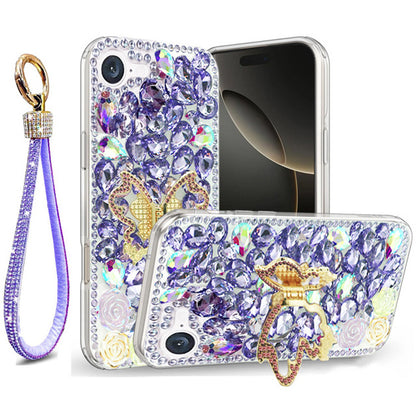 Golden Butterfly Stand Diamond Case for iPhone 16e