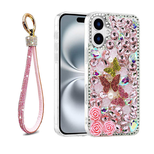 Triple Butterfly Flower Rhinestone Case for iPhone 17