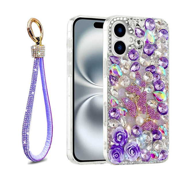 Triple Butterfly Flower Rhinestone Case for iPhone 17
