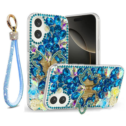 Golden Butterfly Stand Diamond Case for iPhone 17