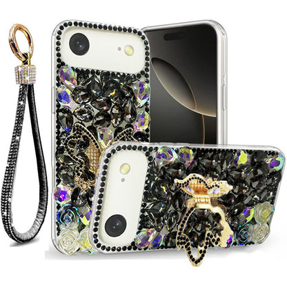 Golden Butterfly Stand Diamond Case for iPhone Air