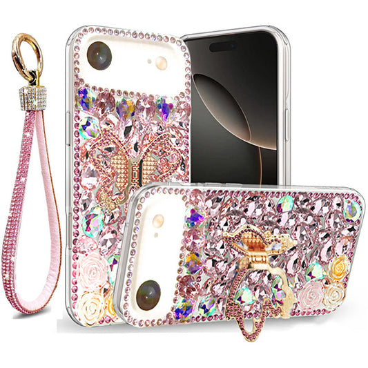 Golden Butterfly Stand Diamond Case for iPhone Air