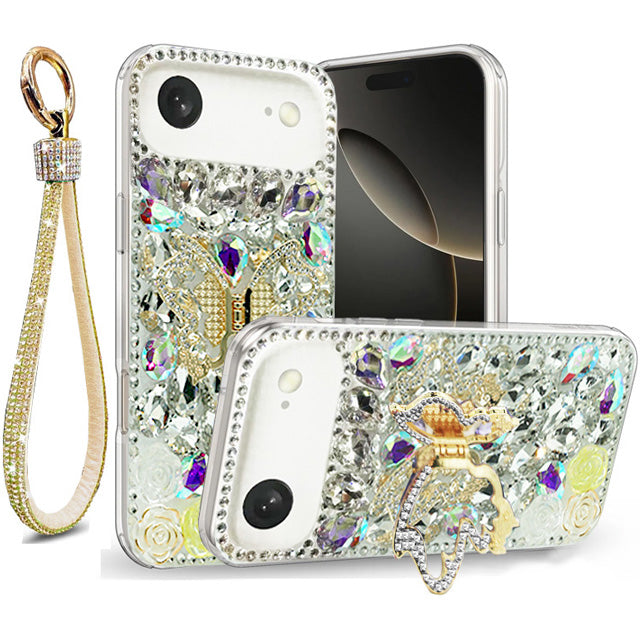 Golden Butterfly Stand Diamond Case for iPhone Air
