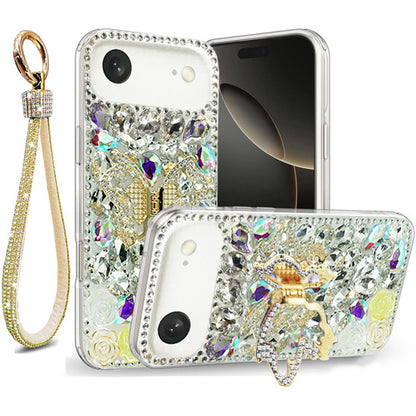 Golden Butterfly Stand Diamond Case for iPhone Air