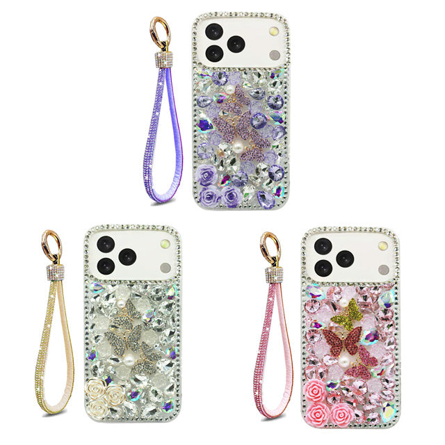 Triple Butterfly Flower Rhinestone Case for iPhone 17 Pro Max