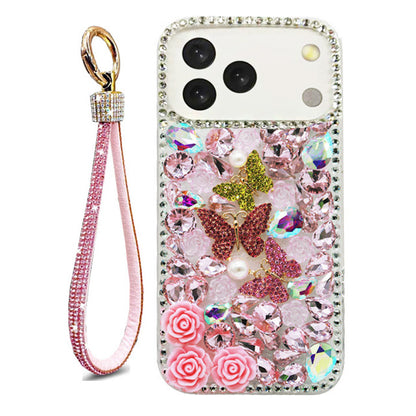 Triple Butterfly Flower Rhinestone Case for iPhone 17 Pro Max