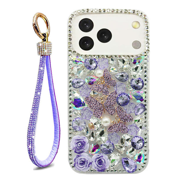 Triple Butterfly Flower Rhinestone Case for iPhone 17 Pro Max