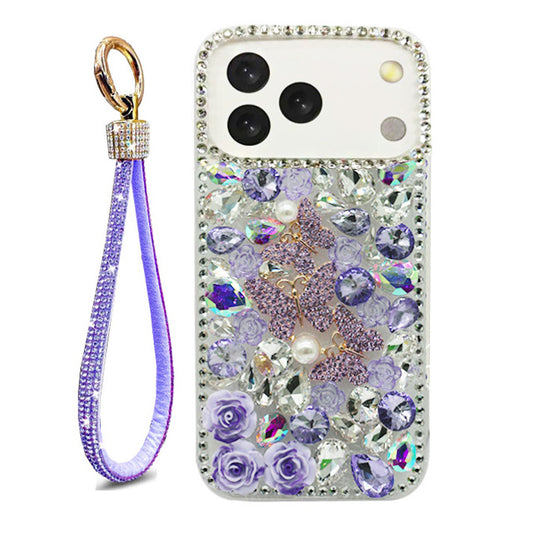Triple Butterfly Flower Rhinestone Case for iPhone 17 Pro