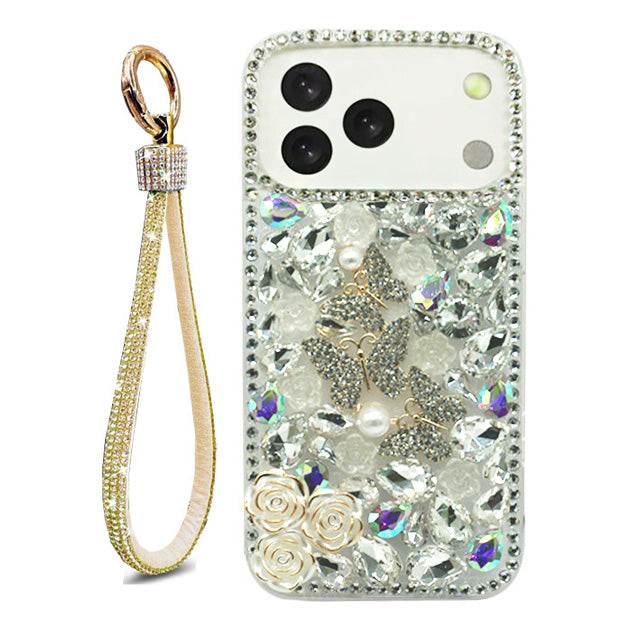 Triple Butterfly Flower Rhinestone Case for iPhone 17 Pro Max