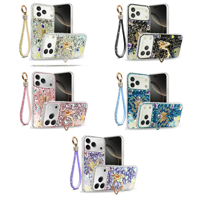 Golden Butterfly Stand Diamond Case for iPhone 17 Pro Max