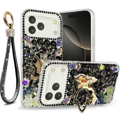 Golden Butterfly Stand Diamond Case for iPhone 17 Pro