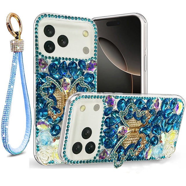 Golden Butterfly Stand Diamond Case for iPhone 17 Pro Max
