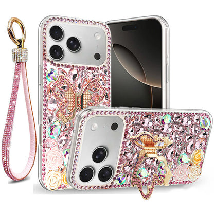 Golden Butterfly Stand Diamond Case for iPhone 17 Pro