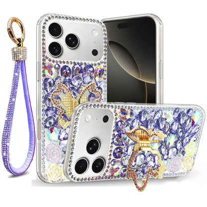 Golden Butterfly Stand Diamond Case for iPhone 17 Pro Max