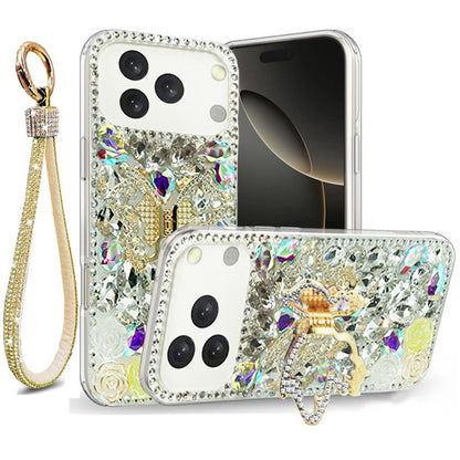 Golden Butterfly Stand Diamond Case for iPhone 17 Pro