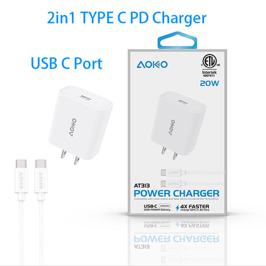 ETL Certified 20W TYPE C 2in1 PD Charger