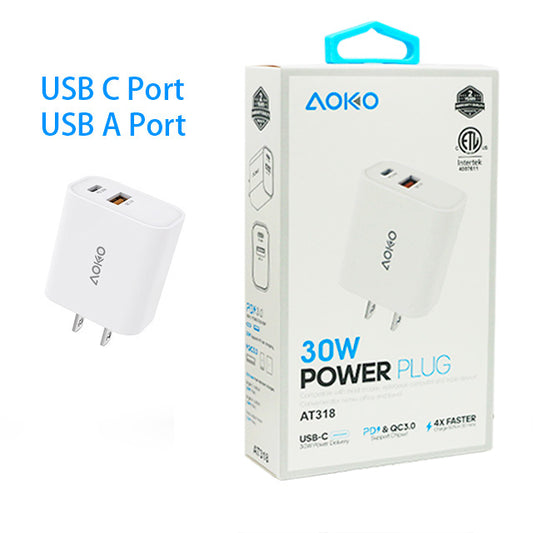 30W USB C and USB A Ports PD Adapter