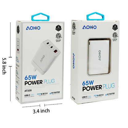 65W-2 USB C and 1 USB A Power Adapter