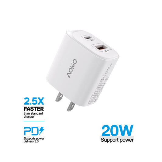 20W USB A + USB C PD Wall Charger Adapter