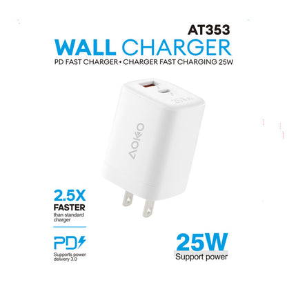 25W USB A + USB C PD Wall Charger Adapter