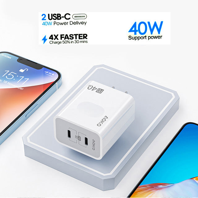 40W Dual USB C Ports PD Adapter